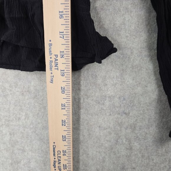 Divided Black Long-Sleeve Ruffle Hem Top Size 10 Viscose Crochet Trim - Picture 6 of 7